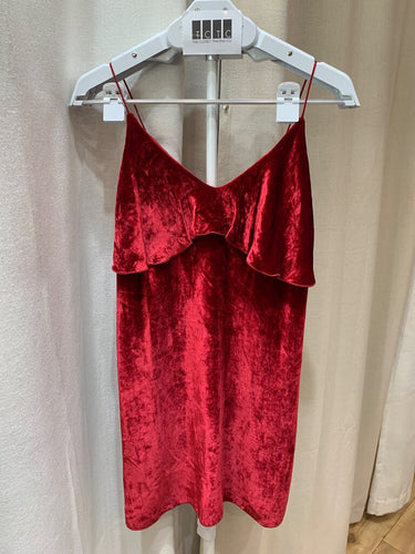 Alice + Olivia Red Crushed Velvet Ruffle Cami Dress sz XS