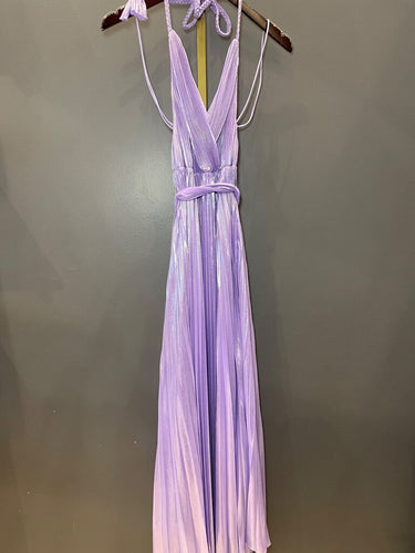 alice + olivia Metallic Pleated Halter Maxi Dress sz 4