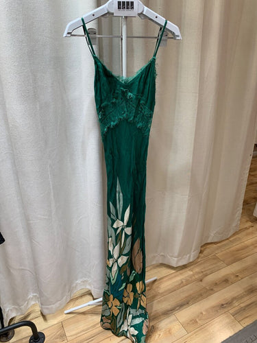 Blank London Green Lace Floral Maxi Slip Dress sz SMALL
