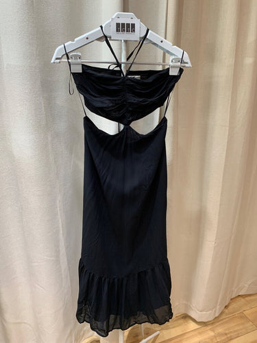 Reformation Black Halter Cutout Midi Dress sz 2