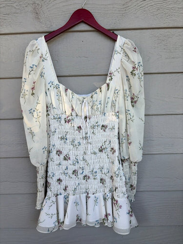 For Love & Lemons Floral Smocked Long Sleeve Dress sz S