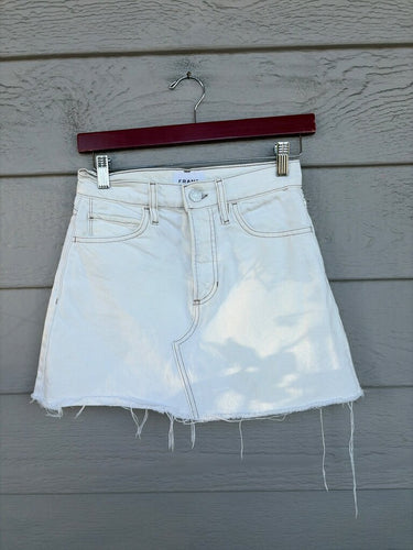FRAME White Denim Raw Hem Mini Skirt sz 24