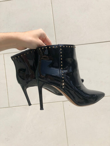 Valentino Garavani Rockstud Black Patent Leather Ankle Booties sz 36