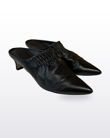 Sigerson Morrison Black Leather Pointed-Toe Ruched Mules sz 7