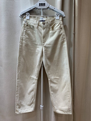 Citizens of Humanity Beige and White Striped Straight Leg Jeans sz 25