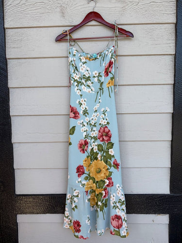 Reformation Light Blue Floral Spaghetti Strap Maxi Dress sz 0