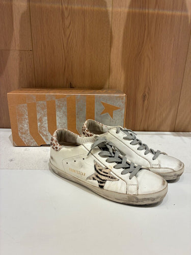 Golden Goose Super-Star Calf Hair Star & Leopard Tab Sneakers size 37 with BOX
