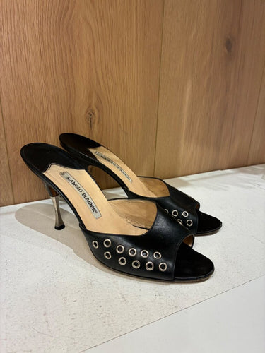 Manolo Blahnik Grommet Open-Toe Mules sz 39½