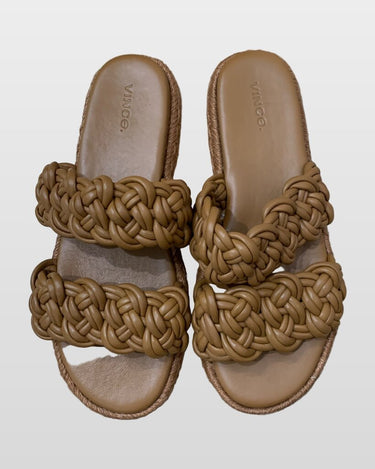 Vince Tan Braided Leather Double-Strap Slide Sandals sz 8.5M