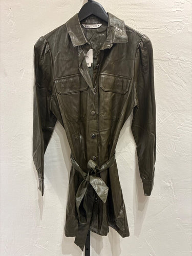 Zara The Short Lucia Faux Leather Lucia Dress sz M