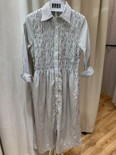 Madewell Striped Smocked Long Sleeve Midi Shirtdress sz M