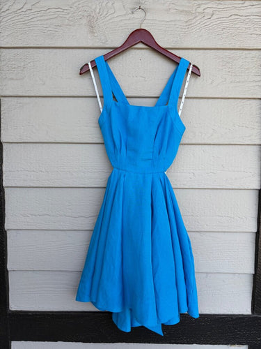 Aje. Bright Blue Cutout Back-Tie Linen Mini Dress sz 8