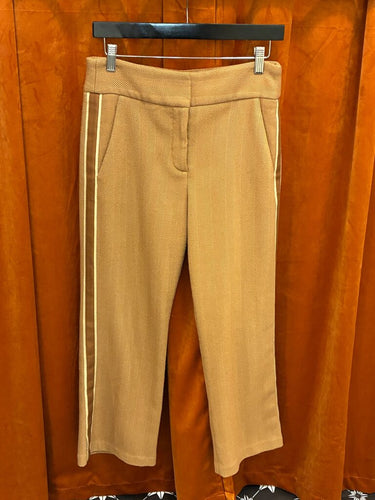 Veronica Beard Camel Herringbone Side-Stripe Cropped Pants sz 4