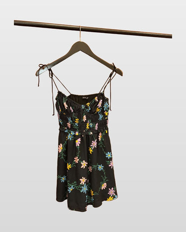 For Love & Lemons Black Floral Spaghetti Strap Mini Dress