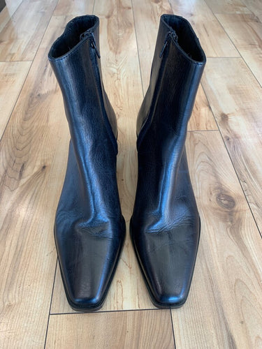Zara Black Leather Square Toe Ankle Booties Size 39 sz 39