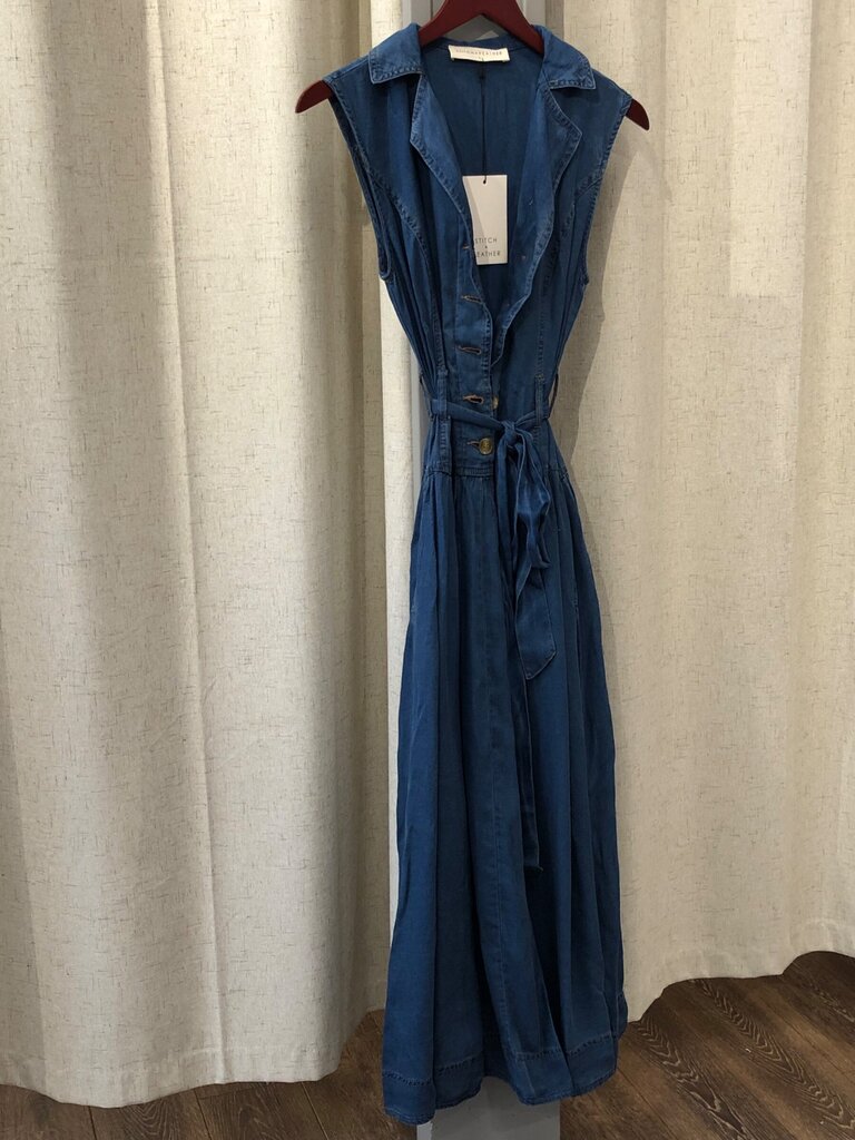 Stitch + Feather Blue Denim Maxi Dress sz S