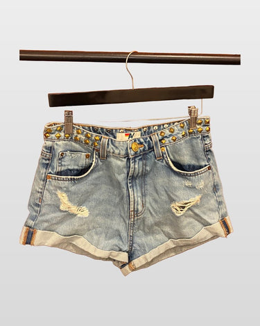 Aviator Nation Studded Distressed Denim Shorts sz 28