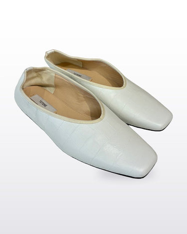 Toteme White Croc-Embossed Square Toe Ballet Flats sz 39