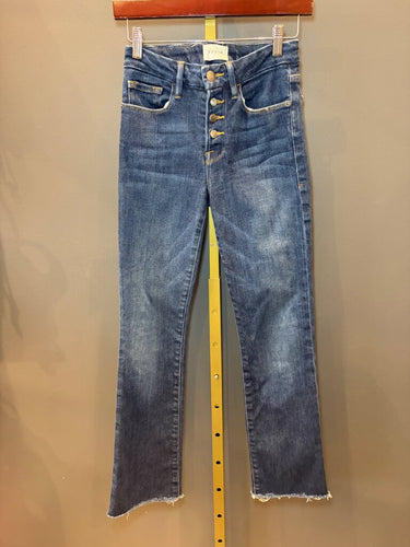 Frame Straight Leg Button Fly Raw Hem Jeans sz 25
