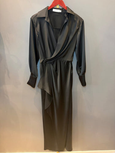 Jonathan Simkhai Black Satin Draped Long Sleeve Dress sz 0