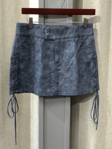 Princess Polly Grey Lace-Up Faux Suede Mini Skirt sz 6