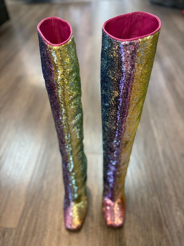 Dolce & Gabbana Rainbow Sequin Over-The-Knee Boots sz 37 1/2