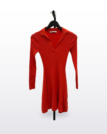 Zara Red Collared Ribbed Knit Long Sleeve Mini Dress sz S