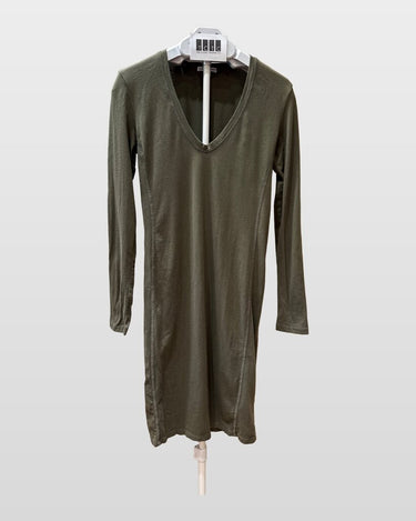 James Perse Olive Long Sleeve V-Neck Jersey Mini Dress sz 2
