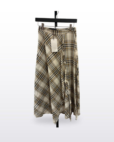 Zara Plaid Fringed Midi Skirt sz XS