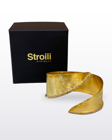 Stroili Gold-Tone Brushed Crystal-Trimmed Bypass Cuff Bracelet