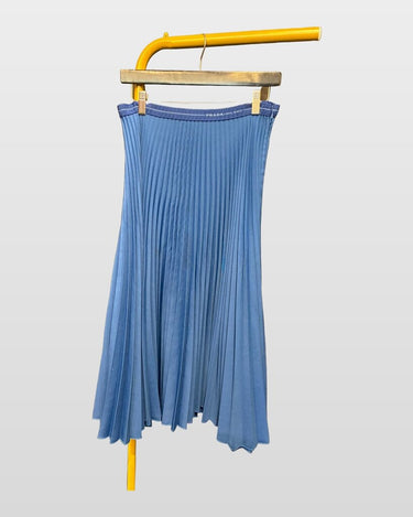 Prada Blue Pleated Logo Waistband Midi Skirt sz 38