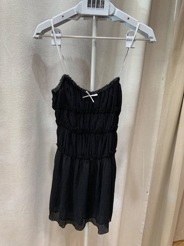 Zara Black Pleated Bow Mini Dress sz XS