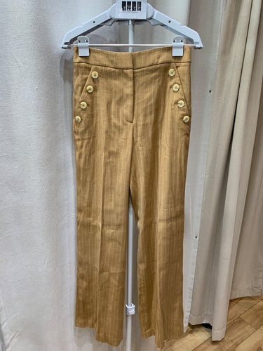 Veronica Beard Camel Pinstripe Sailor Button Wide Leg Pants sz 4