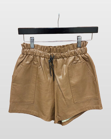 Which We Want Camel Faux Leather Elastic Waist Shorts sz S