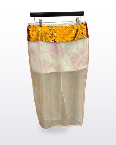 Zara Sequin Waist Sheer Overlay Midi Skirt sz M