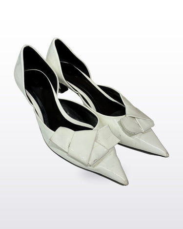 Zara White Patent Bow Pumps