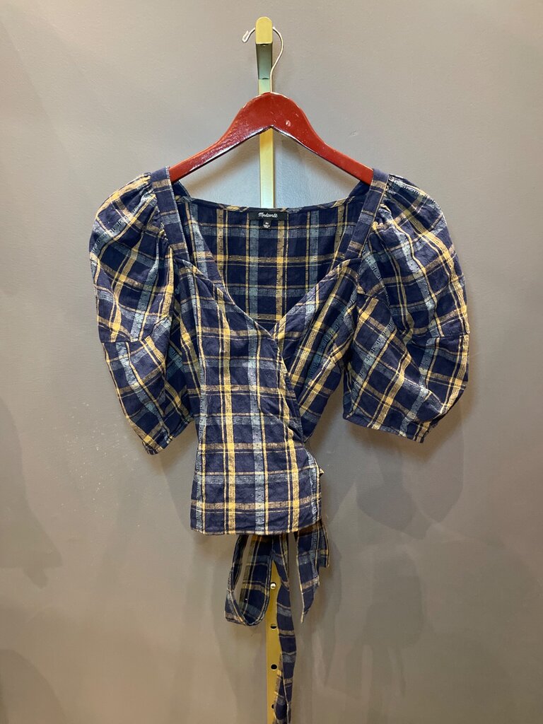 Madewell Plaid Puff Sleeve Wrap Top sz XS