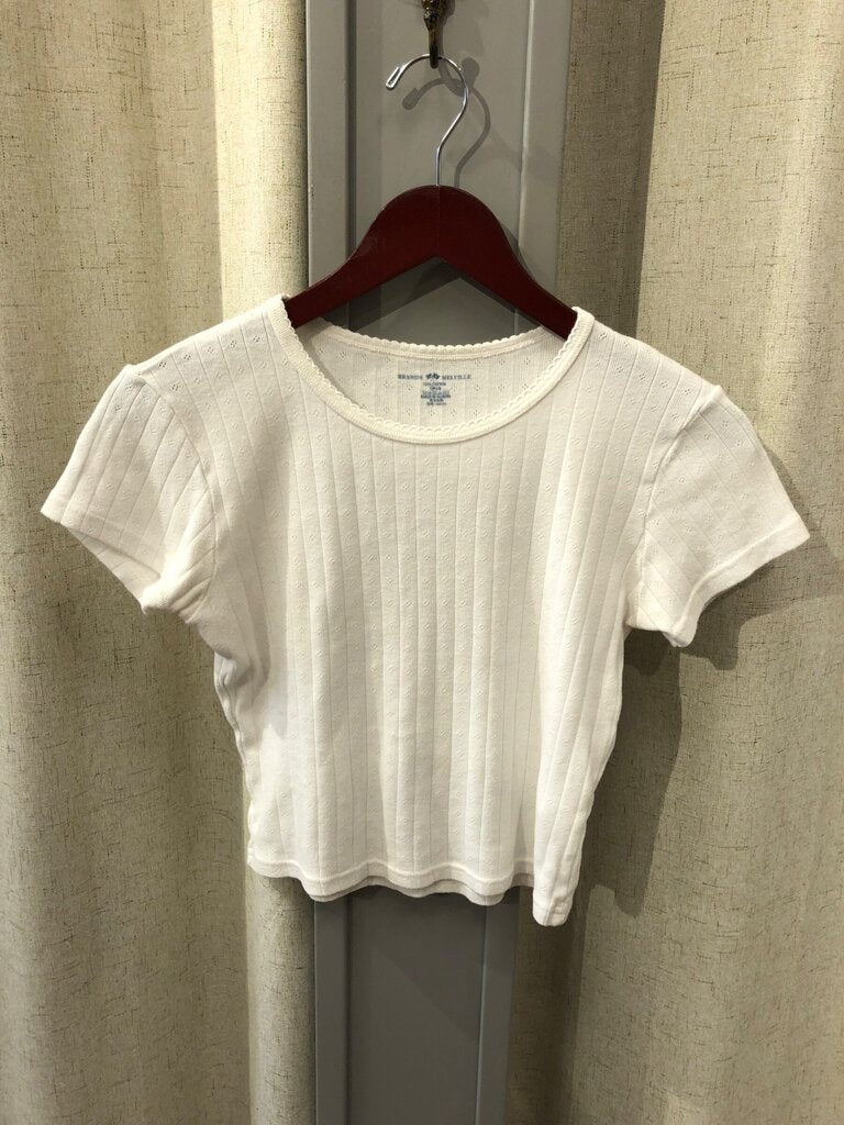 Brandy Melville White Pointelle Short Sleeve Crop Top sz O/S
