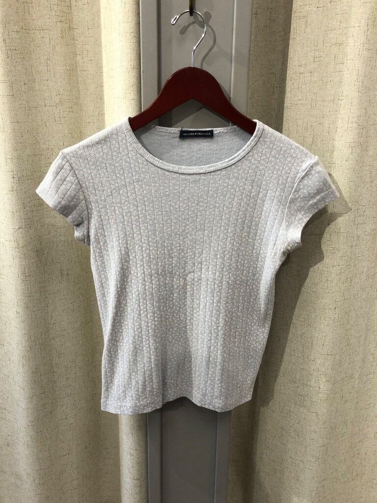 Brandy Melville Floral Pointelle Ribbed Short Sleeve Top sz O/S