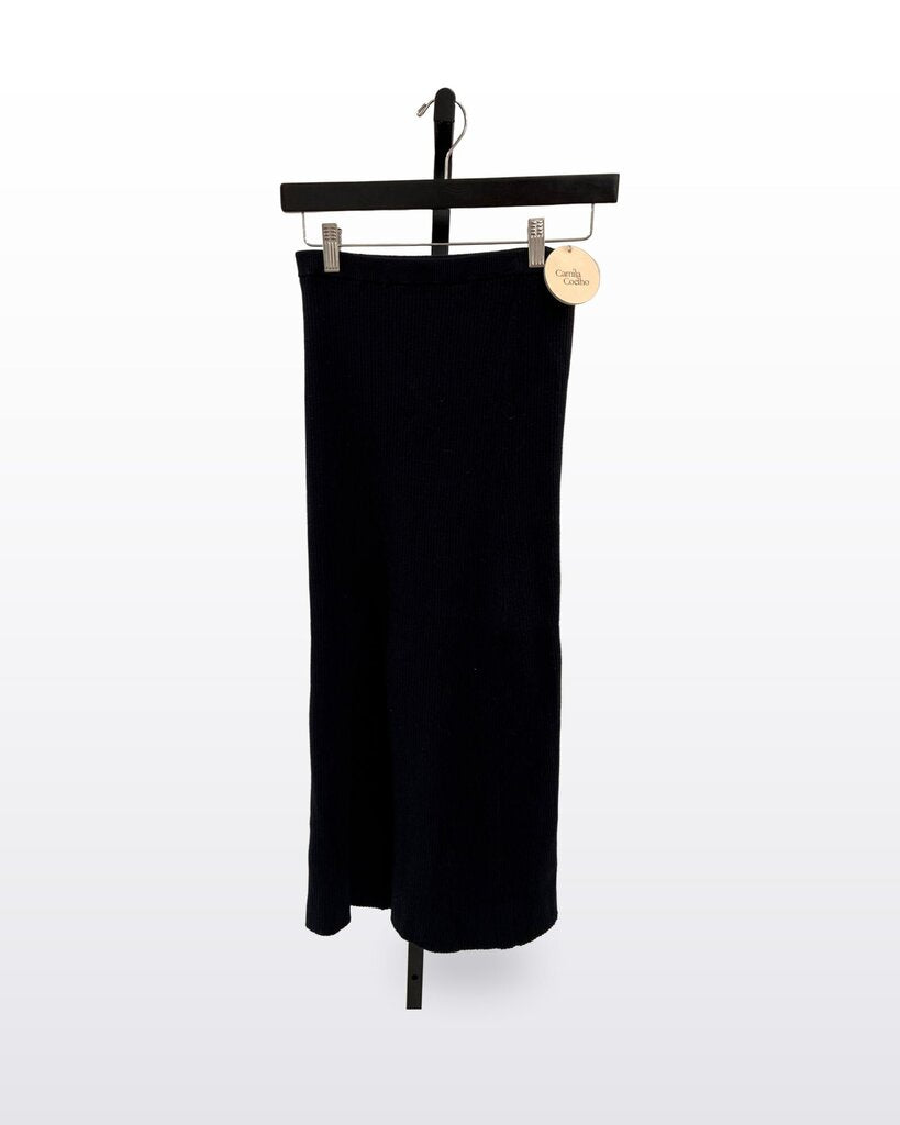 Camila Coelho Black Ribbed Knit Midi Skirt sz S