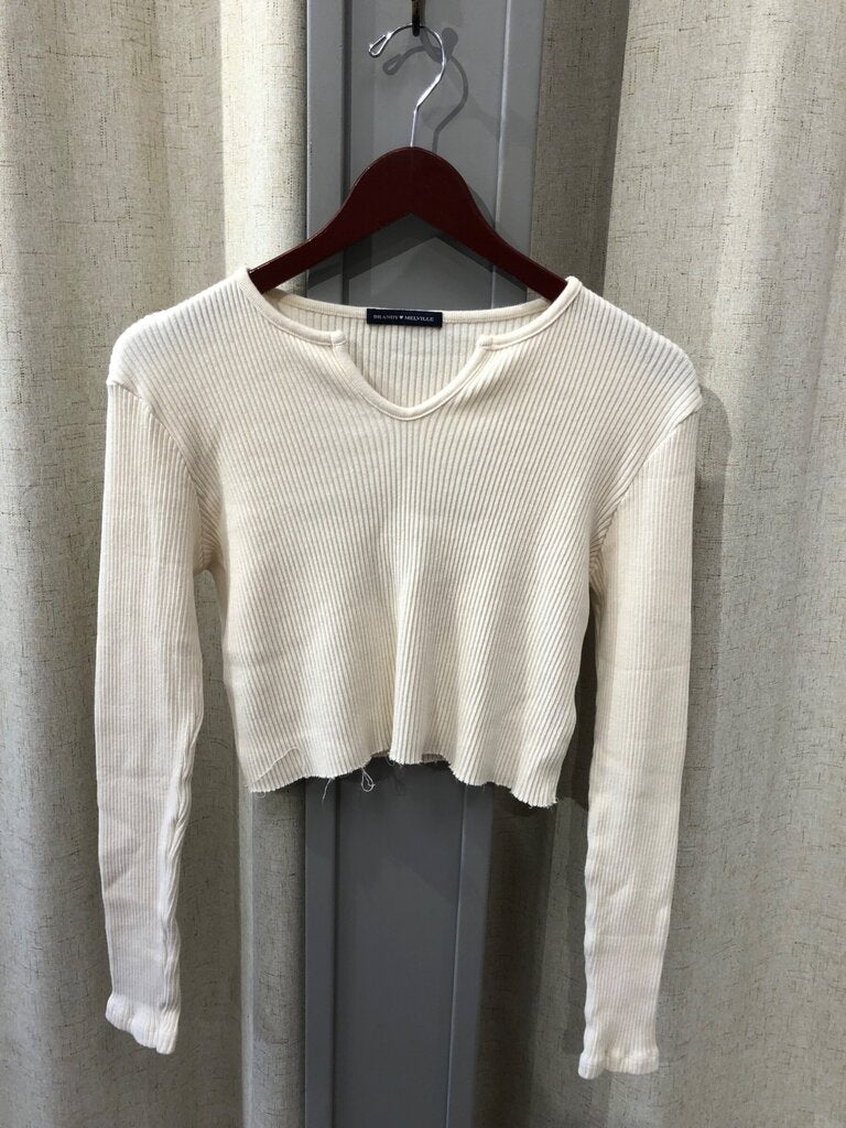 Brandy Melville Ribbed Long Sleeve Notch Neck Top sz O/S