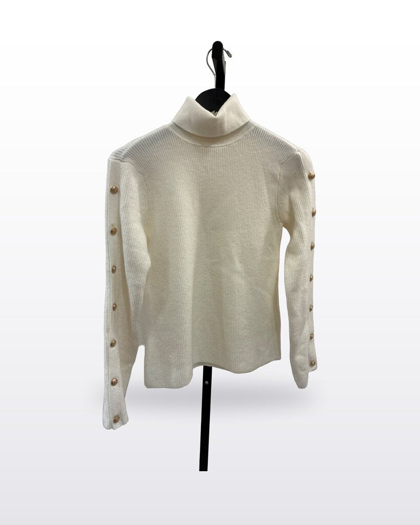 L'AGENCE White Ribbed Turtleneck Button-Sleeve Sweater sz S/P