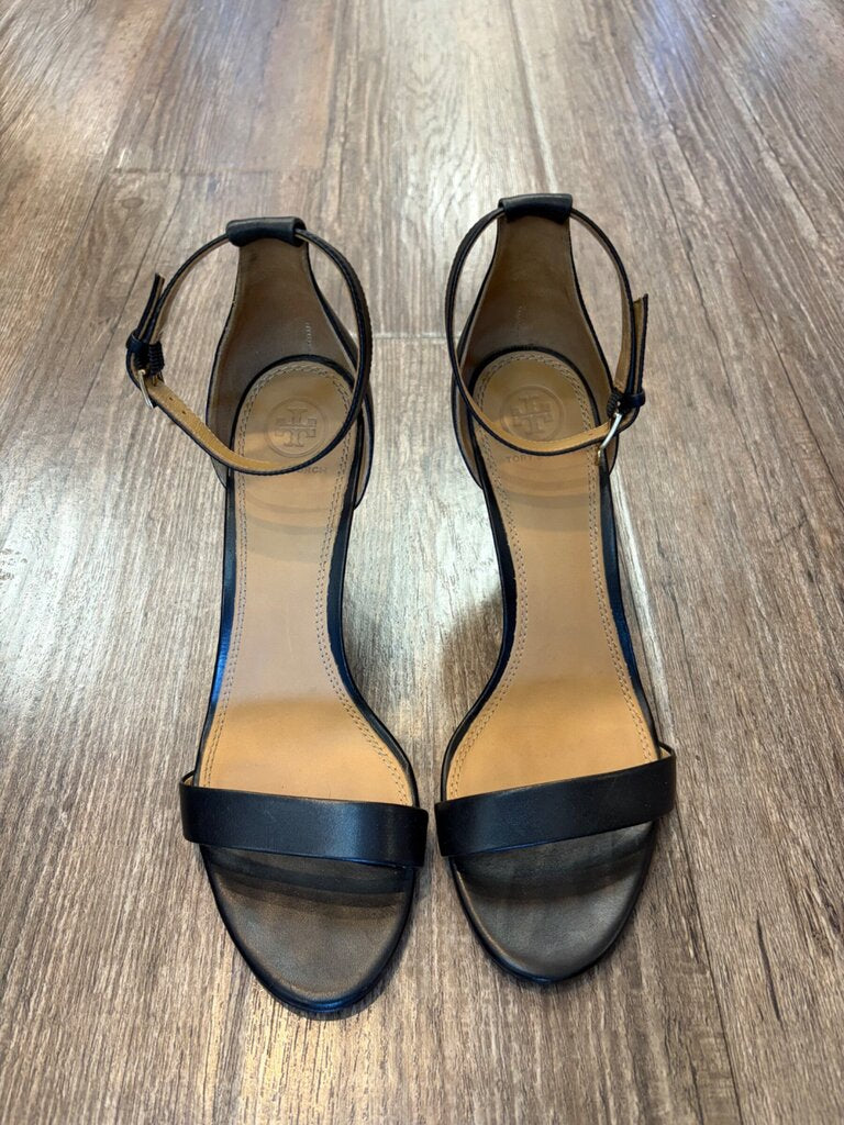 Tory Burch Black Leather High-Heel Sandals sz 9M