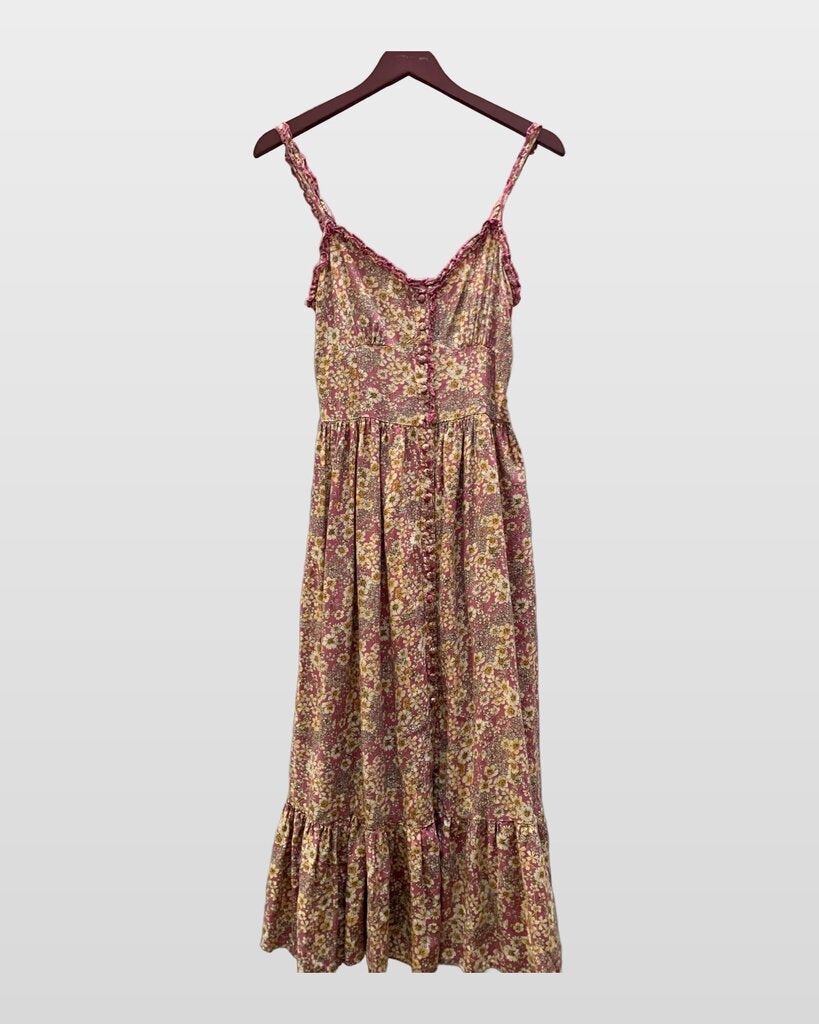 Patrons of Peace Floral Print Sleeveless Smocked Midi Dress sz XS