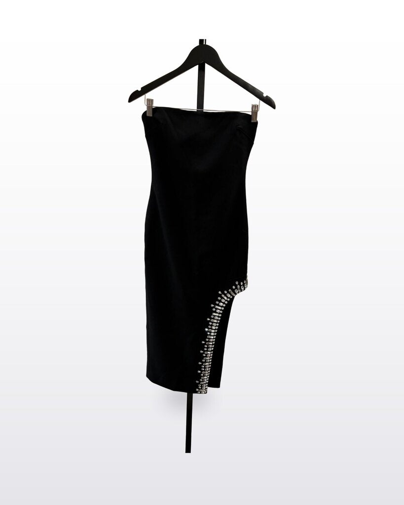 Cinq à Sept Black Rhinestone-Embellished Strapless Midi Dress sz 0