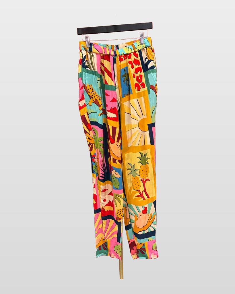 Farm Rio Multicolor Tropical Print Tapered Pants sz S
