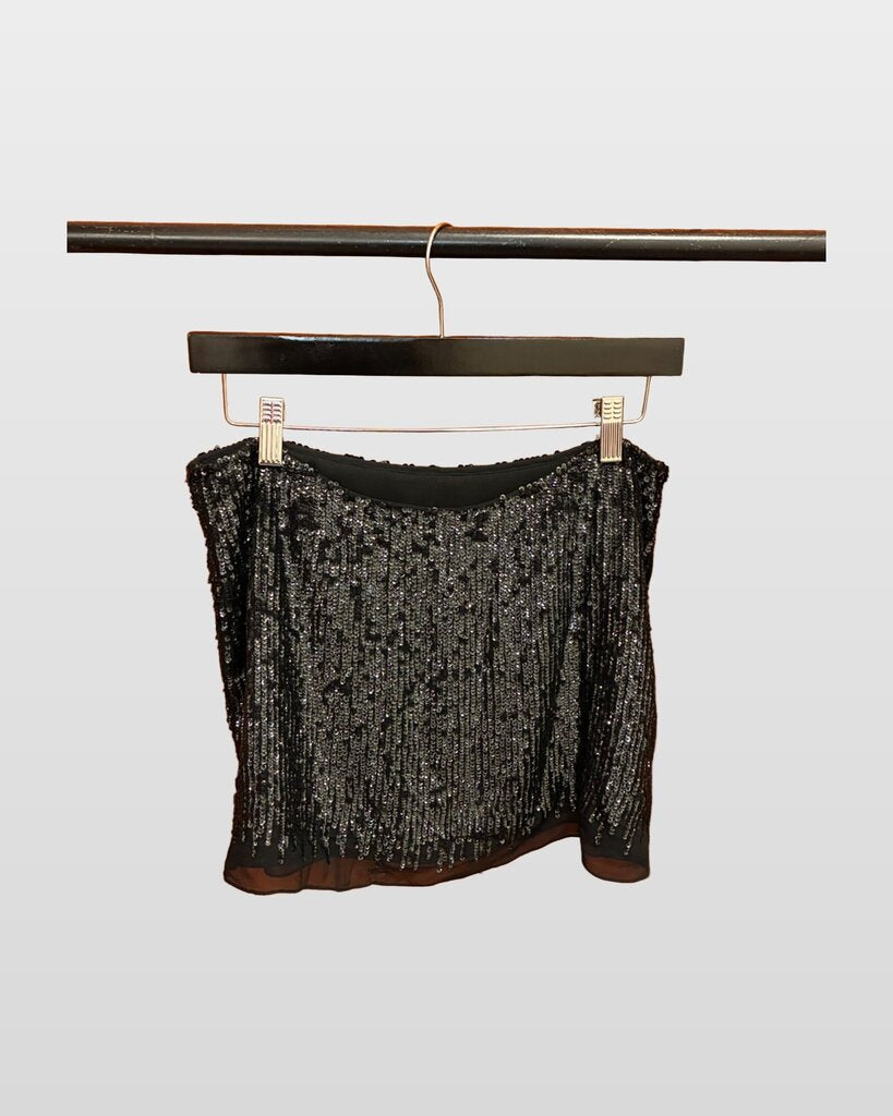 Basix Black Label Black Silk Sequined Mini Skirt sz 4