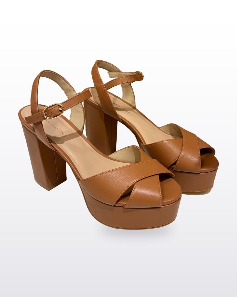 Stuart Weitzman Brown Leather Platform Heeled Sandals sz 7