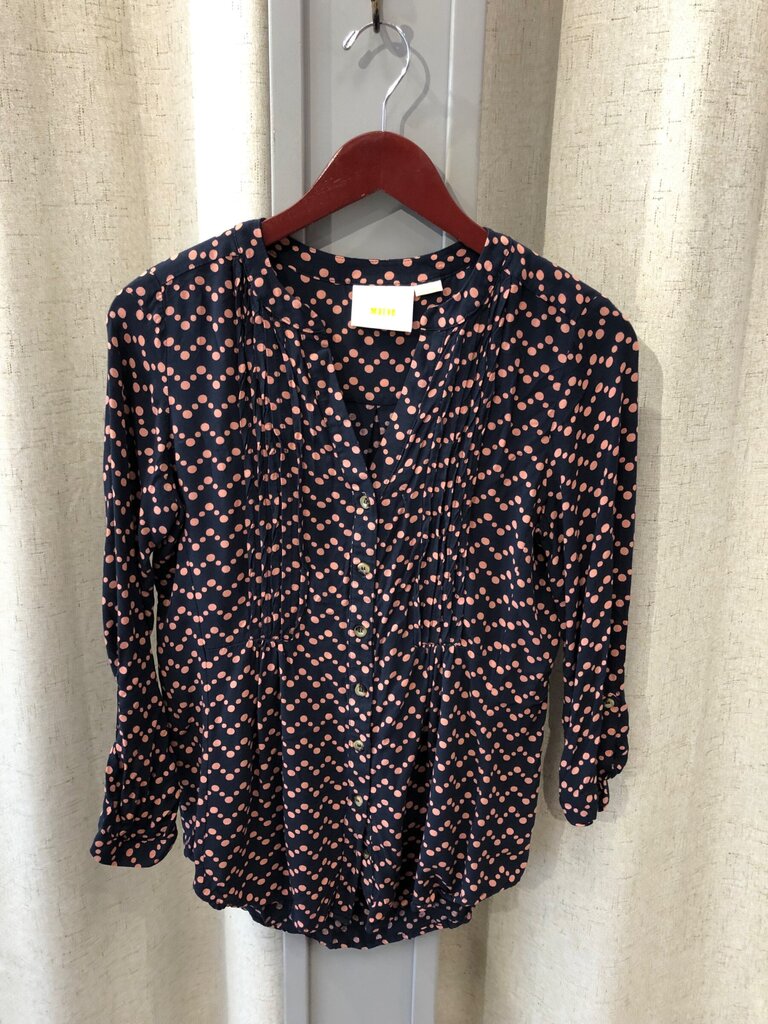 Maeve Navy Polka Dot Long-Sleeve Blouse sz S
