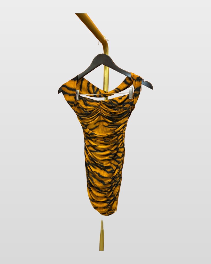 Norma Kamali Ruched Tiger Print Mini Dress sz S